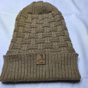 JS Beanie Hat Tan Knit Faux Fur‎ Lined Deer Logo Winter Warm camping hiking